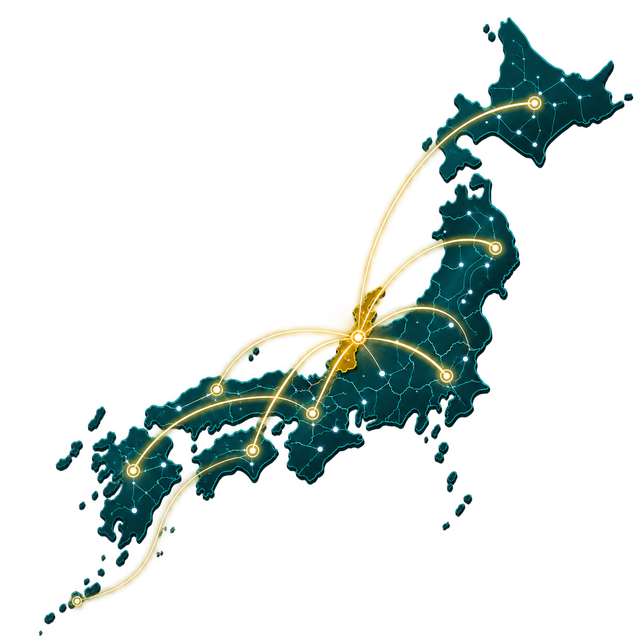 石川県を起点に全国へ技術支援が広がる日本地図のイメージ